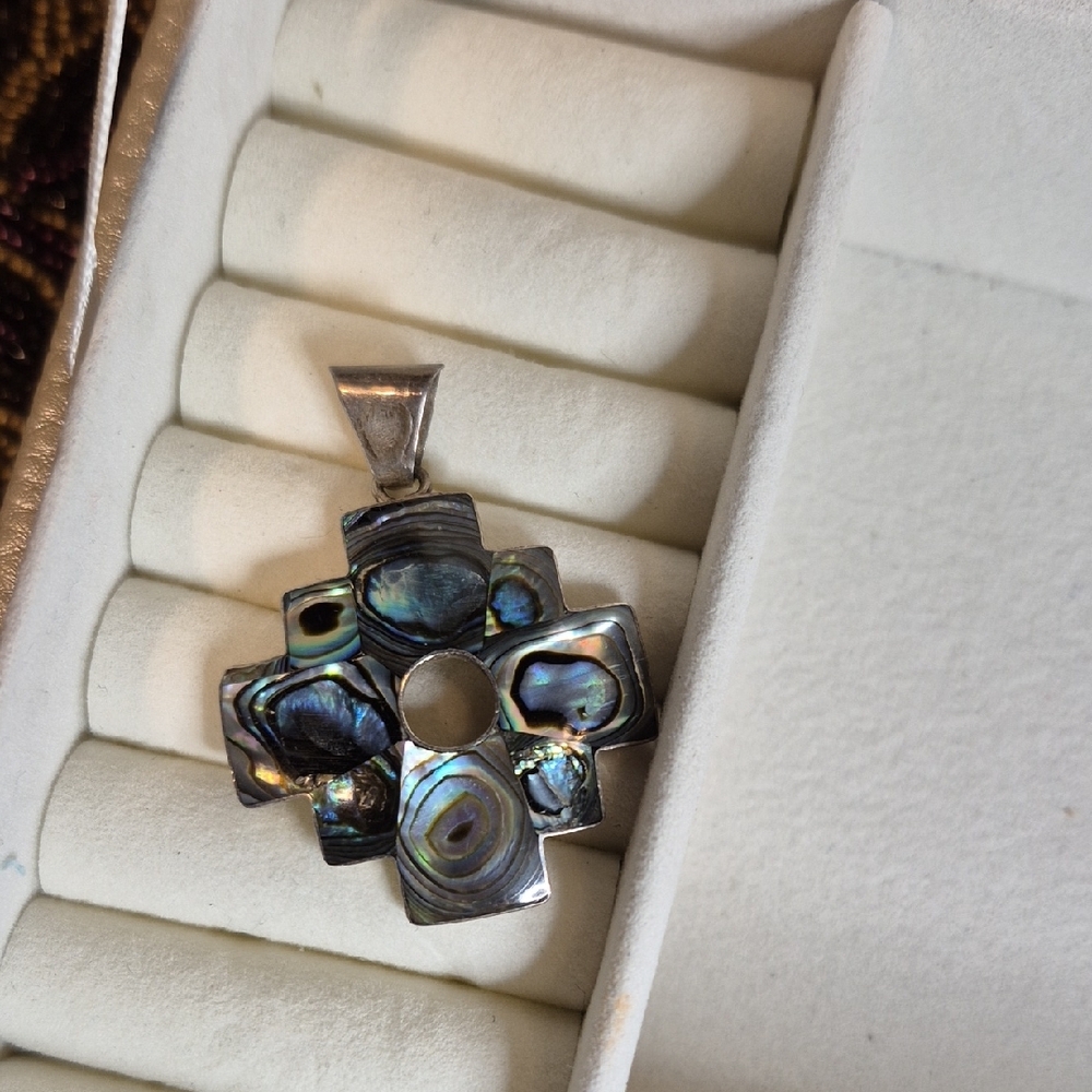 Silver Marked 950 Abalone Shell Pendant - image 6